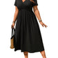 👗 50% DE RÉDUCTION ! ✨Robe midi grande taille à col V avec volants et manches courtes