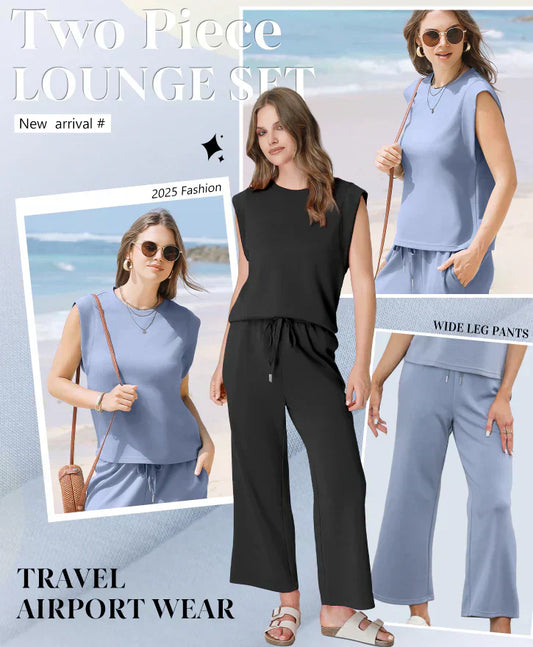 💕 Hot Sale 50% OFF🔥✨2025 New Women's  Cap Sleeve Top & Wide-Leg Pants 2-Piece Set