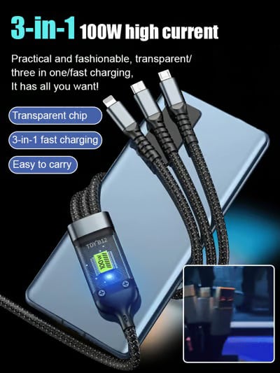 🔥⚡Transparent Luminous 3-in-1 Super Fast Charging Cable