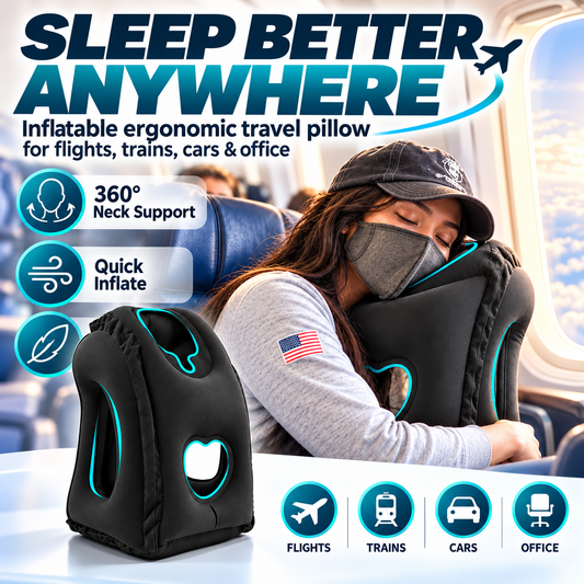 ✈️ 50 % DE RÉDUCTION EN CE MOMENT ! ✨ Oreiller de voyage gonflable ergonomique à découpe creuse – revêtement floqué en PVC, gonflage rapide, avec sac de rangement