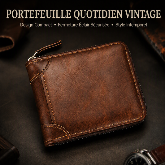 🏆 50 % DE RÉDUCTION EN CE MOMENT ! 👛Portefeuille vintage pour homme à trois volets avec fermeture éclair tout autour