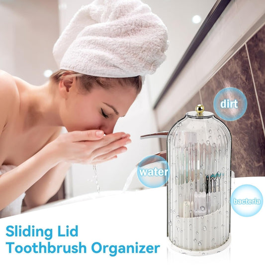🧴 50% DE RÉDUCTION! 🏡 Organisateur de Brosses à Dents à Couvercle Coulissant – Compact, Hygiénique & Idéal pour la Salle de Bain 🛁