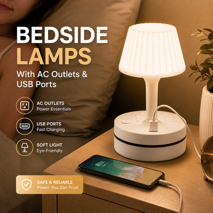 💡50% DE RÉDUCTION !🔌 Lampe de chevet avec prises USB et secteur,3/4 prises secteur, 2 ports USB, 1 port Type-C. ⭐🏠