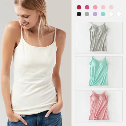 🏆 50 % DE RÉDUCTION EN CE MOMENT ! 💐 Débardeur femme en coton stretch – Coques intégrées sans armature, doux et respirant, parfait seul ou en sous-pull 🌿