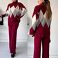 🔥Limited stock available 50% OFF🔥Fashion Color-blocking Rhombus Sweater & Pants Set