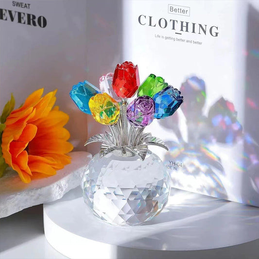 💎🌹✨ PROMO -50% ! Figurine Éternelle en Cristal – Rose dans un Vase, Symbole d'Amour Inaltérable, Décoration Luxe (7 Couleurs)