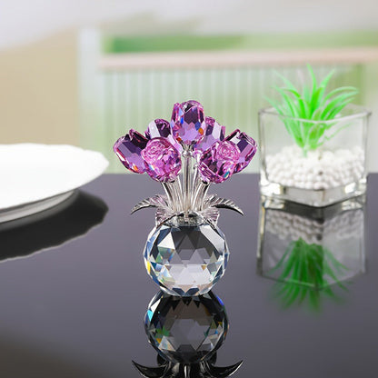 💎🌹✨ PROMO -50% ! Figurine Éternelle en Cristal – Rose dans un Vase, Symbole d'Amour Inaltérable, Décoration Luxe (7 Couleurs)