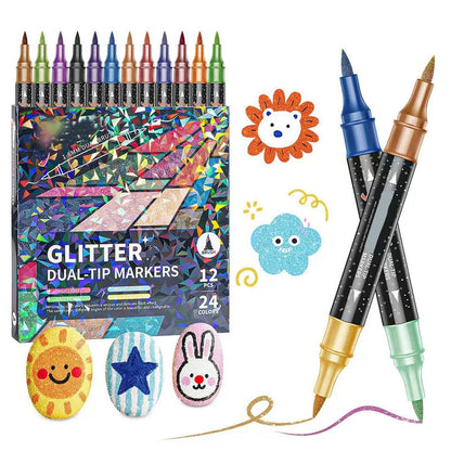 💎 50 % DE RÉDUCTION EN CE MOMENT ! ✨ Nouveauté 2026 | 24 Marqueurs Pailletés Double-Pointe | Illuminez Vos Créations 🎨