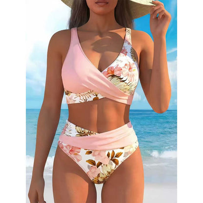 👙 50 % DE RÉDUCTION EN CE MOMENT ! 💐 Ensemble bikini taille haute à imprimé floral pour femme – Motif floral élégant, coupe taille haute flatteuse, tissu doux, idéal pour les journées à la plage et à la piscine ☀️