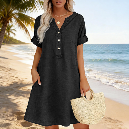 🏖️ 50 % DE RÉDUCTION POUR UNE DURÉE LIMITÉE ! 👗 Robe-tunique à col en V pour femme – Coupe ample, poches et tissu respirant