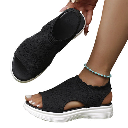 👡50 % DE RÉDUCTION EN CE MOMENT ! 💐 Sandales à semelle compensée en tricot respirant pour femme – Tige en tricot aéré, semelle rembourrée et chaussures d'été légères et confortables ✨