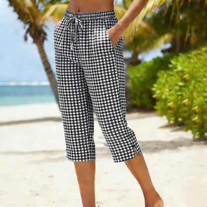 👖 50 % DE RÉDUCTION EN CE MOMENT ! 💐 Pantalon capri à carreaux d'été pour femme