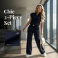 👗 50 % DE RÉDUCTION ! 💐 Ensemble 2 pièces pour femme (haut et pantalon) de style décontracté – Chic, coupe large, détails dorés ✨
