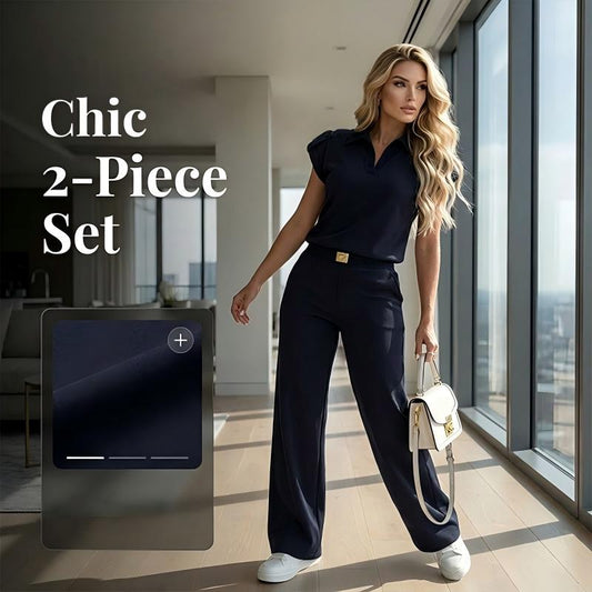 👗 50 % DE RÉDUCTION ! 💐 Ensemble 2 pièces pour femme (haut et pantalon) de style décontracté – Chic, coupe large, détails dorés ✨