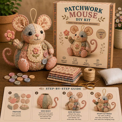 🐭✨ PROMO FLASH 50% ! Trousse à Couture Vintage Faite Main en Forme de Souris – Kit DIY Patchwork, 3 Coloris, Idéal Débutants & Passionnés 🧵
