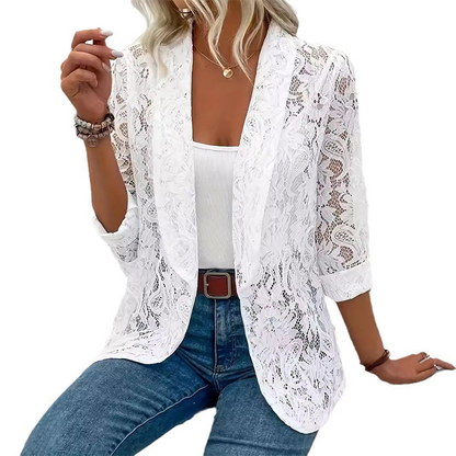 👗 50 % DE RÉDUCTION EN CE MOMENT ! ✨Blazer féminin élégant en dentelle à motifs floraux – Une pièce élégante et légère, idéale du bureau à la soirée✨