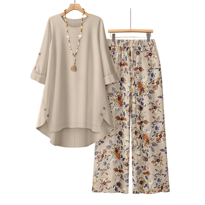 👚 50 % DE RÉDUCTION EN CE MOMENT ! 🌿 Ensemble femme composé d'un haut à manches courtes et d'un pantalon en coton et lin – Respirant et léger – Idéal pour l'été, le bureau ou les journées décontractées – Coupe ample avec une texture naturelle 🌸✨