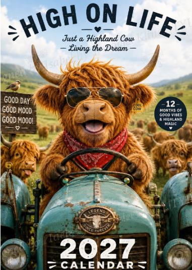 🐮Que mai 2027 vous apporte une chance incroyable ! 🔥Calendrier mural humoristique « Highland Cow » 2027 | Calendrier mural au format A4 |