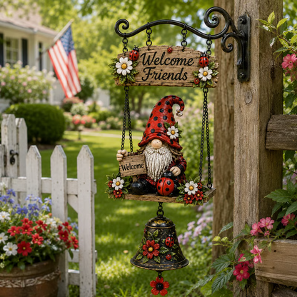 🏡 50% DE RÉDUCTION ! 🧙Sonnette Extérieure de Bienvenue en Forme de Gnome – Motifs Charmants, Cloche Métallique & Alliage de Zinc Durable.