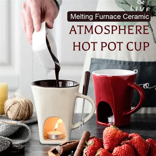 🍫 50 % DE RÉDUCTION EN CE MOMENT ! ☕ Tasse à fondue au chocolat en céramique | Chauffe-plat à bougie – 200 ml ✨