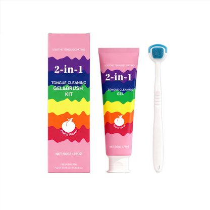 🏆 50 % DE RÉDUCTION EN CE MOMENT ! 👅Kit 2-en-1 gel nettoyant et brosse pour la langue